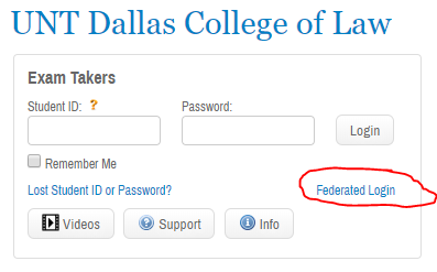 Image showing where the Federated Login link is located (bottom right of student login box)